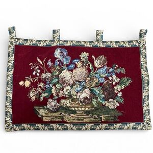 Tapestry Wall Hanging Red Floral Still Life  Chenille 40 x 70 French Country